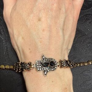 Elegant Black and Gold Hamsa Bracelet